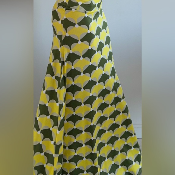 Lularoe Maxi Skirt Retro Style Geometric Print Yellow Green Fits XS S M - Picture 2 of 6
